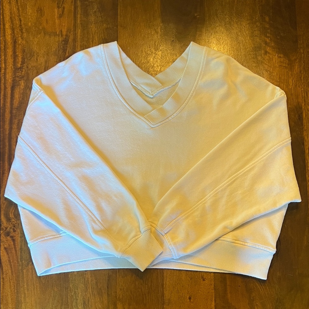 Aerie Oversized Cream V-Neck Sweatshirt